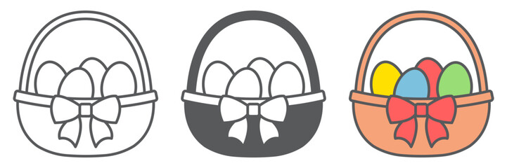Easter eggs in basket icon collection, celebration and holiday, easter egg in basket vector icon set, vector graphics, editable stroke outline sign, eps 10.