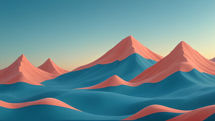 illustration of a mountain landscape with desert dunes and a sunset sky