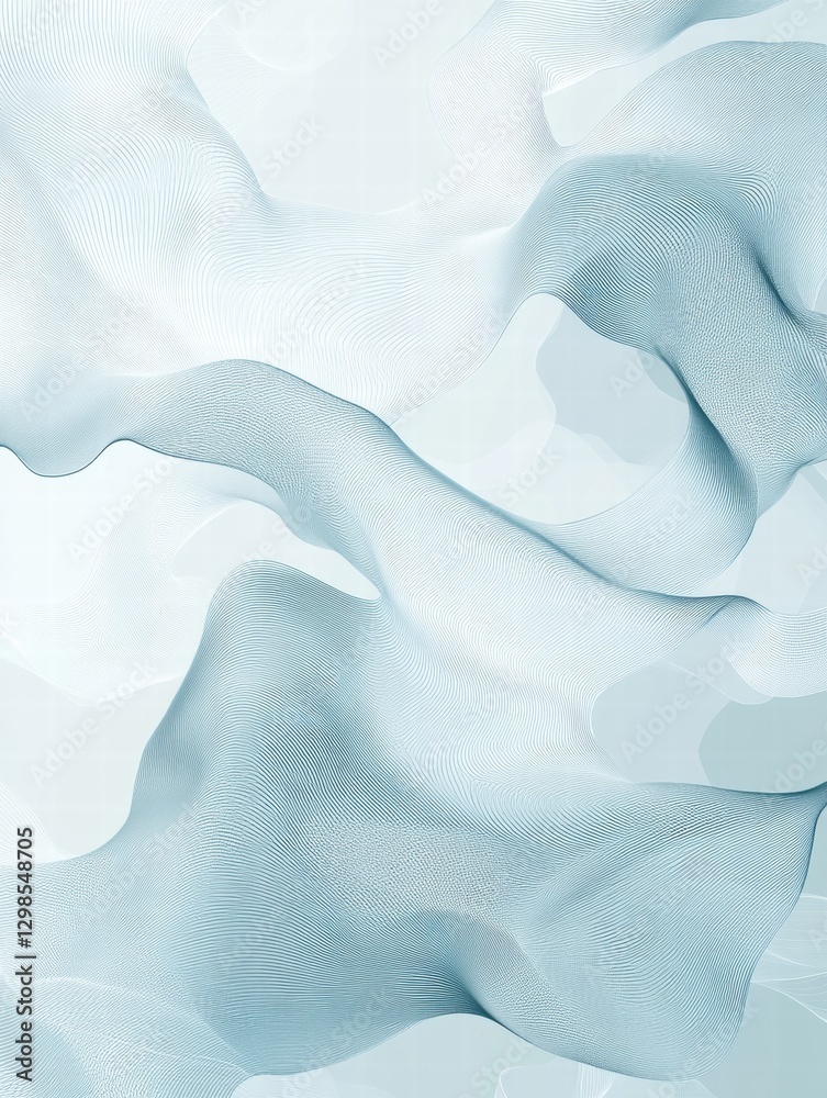 Poster Soft flowing fabric patterns in light blue and white tones creating a serene abstract design. Generative AI