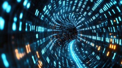 A tunnel of cascading binary code, glowing with futuristic energy.