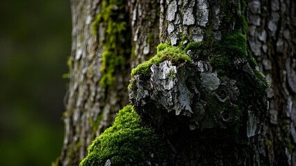 Obraz premium a background that mimics the rough surface of tree bark with subtle moss accents