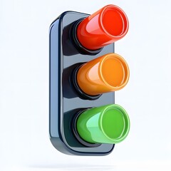 Traffic light displaying red orange and green colors urban setting digital illustration modern design eye-level view traffic control