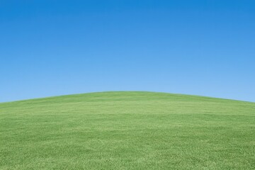 Fototapeta premium Lush green hill under clear blue sky creates serene, tranquil at