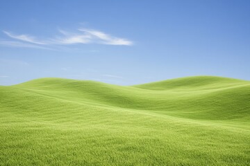 Fototapeta premium Lush green hills under clear blue sky create serene, peaceful la