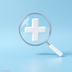 Obraz premium Medical Research Concept: Magnifying Glass Over White Plus Sign