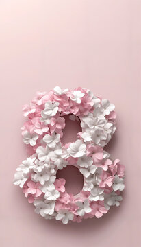 Elegant floral number 8 with pink and white flowers for International Women's Day