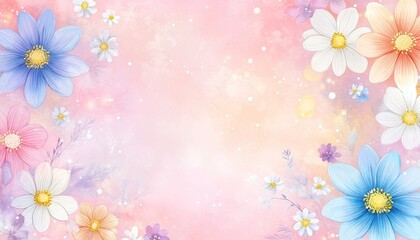 Fototapeta premium Gentle Pastel Floral Frame Watercolor and Drawing Background, Lilac Hues, for Cards or Invitations