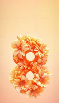 Radiant floral number 8 with orange and golden-yellow flowers for International Women's Day