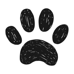 Paw Print Silhouette Icon Drawn in Pencil or Crayon Style. Trendy cat or dog paw symbol, crayon drawn on paper © DesignToonsy