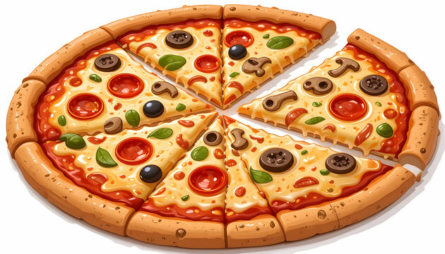 Fresh Pizza Slices with Pepperoni and Mushrooms Ready to Eat