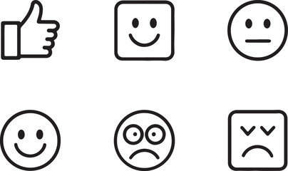 A variant style feedback editable flat stroke line art icon set. Outline emoji of happy, sad, cry and smile. Vector illustration on a white background.