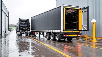 Semi-truck Trailer Loading Dock, Rainy Day