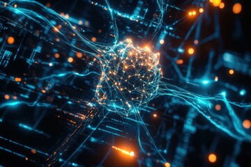 Network of interconnected nodes with glowing connections in a digital environment