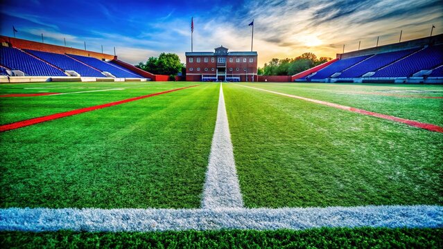 Vintage football field, 50-yard marker.