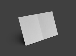3d rendered image of an A4 sheet with a parallel bend in the center isolated on a dark grey background