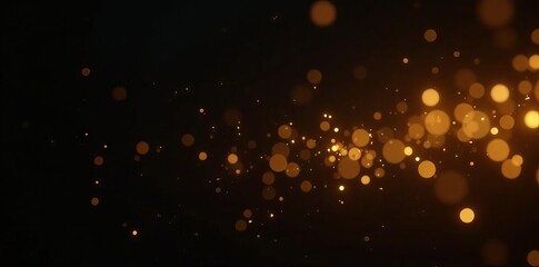 Golden light particles softly falling on a black backdrop, looping animation , design, stars