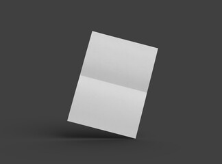 3d rendered image of an A4 sheet with a parallel bend in the center isolated on a dark grey background