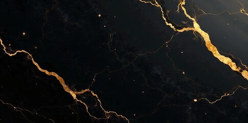 Sleek black marble veined with gold; luxurious, modern backdrop , wall, art