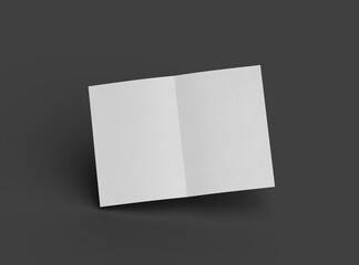 3d rendered image of an A4 sheet with a parallel bend in the center isolated on a dark grey background