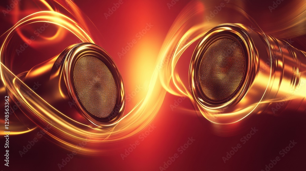 Aufkleber dynamic 3d speakers radiating vibrant light waves in an audio rich environment. generative ai