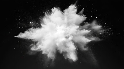Minimalist white powder explosion with dynamic movement, detailed texture, isolated on a transparent background for abstract designs.