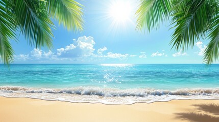 Obraz premium Tranquil tropical paradise golden sands and gentle waves