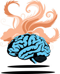 A vibrant and creative depiction of the human brain, filled with dynamic colors and intricate details. This artwork symbolizes intelligence, creativity, and imagination, making it perfect for educatio