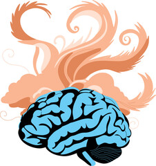 A vibrant and creative depiction of the human brain, filled with dynamic colors and intricate details. This artwork symbolizes intelligence, creativity, and imagination, making it perfect for educatio