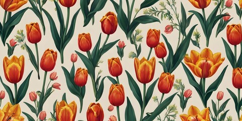 Cute Tulip flower and leaf pattern illustration