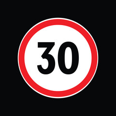 Speed limit sign 30 km per hour icon vector illustration