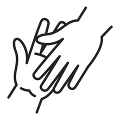 Helping hand line icon vector isolated. Symbol of support and partnership. Concept of customer service. One hand helps another. Work together, team and friendship.