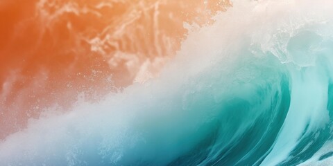 Fototapeta premium A wave crashing on a beach with a bright orange and blue background. Scene is energetic and lively, as the wave appears to be in motion and the colors of the background create a sense of excitement