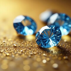 Close-up of glittering diamonds set against a gold leaf background , shining, wealth, texture