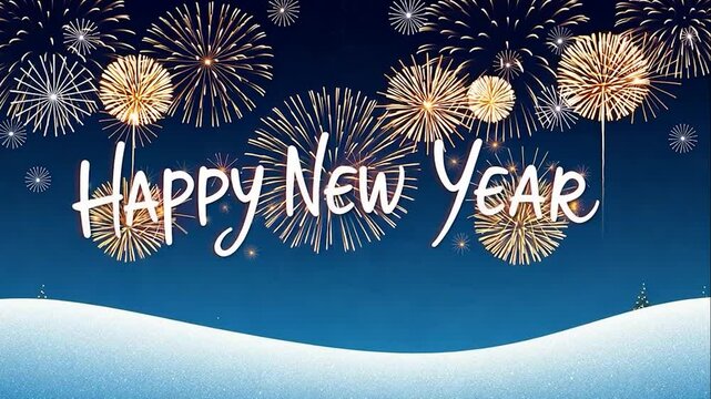 Enchanting New Year Celebration, Winter Scenery and Festive Fireworks
