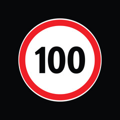 Speed limit sign 100 km per hour icon vector illustration