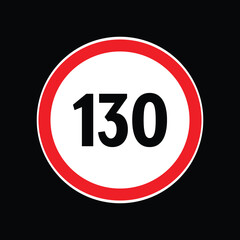 Speed limit sign 130 km per hour icon vector illustration