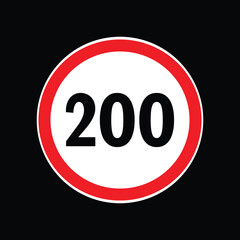 Speed limit sign 200 km per hour icon vector illustration
