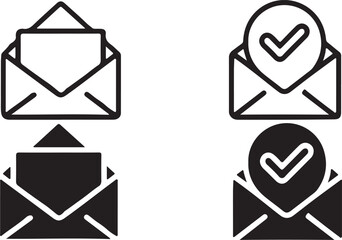Email and mail inbox stroke and filled line art icons set. Mail check outline vector illustration on a white background.
