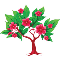 Blossoming Cherry Tree With Soft Pink Flowers and Green Leaves