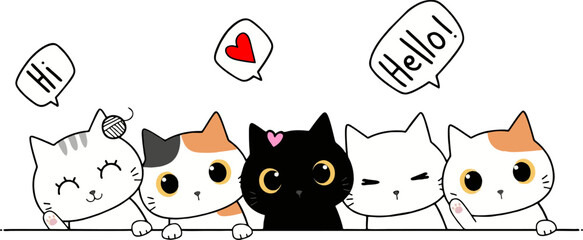 Hi Heart Hello saying 5 cats Kitty kitten adorable art illustration artwork vinyl vector poster acrylic poster interior logo editable Wall Sticker decor mug switch poster design © Rashid