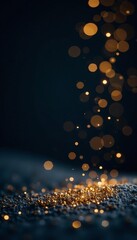 Subtle gold glitter snowfall on dark background, effect, design