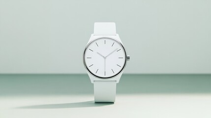 Minimalist design showcases elegant white watch against soft bac
