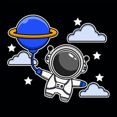 cute astronaut floating with balloons vector illustration icon science technology concept isolated