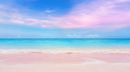Obraz premium Pink Sand Beach, Pastel Sky, Tropical Paradise, Coastal Scenery, Vacation Destination, Beautiful View, Ideal for Relaxation