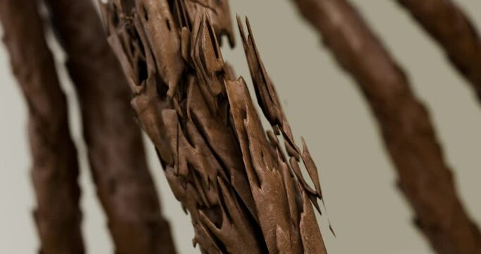 Three-dimensional abstract animation of hair damage. Hair splitting, hair tip fractures, hair loss, dryness, brittleness, and weakness