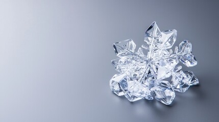 Crystal snowflake on grey background, winter design