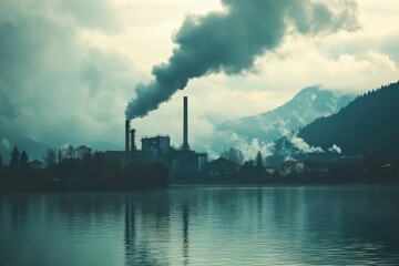 Emission of Nitrogen Oxide at Ironwork Factory Near Lake, Environment Pollution