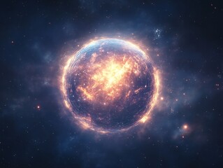 Obraz premium luminous cybernetic fractal sphere soft light gradients deep space --ar 4:3