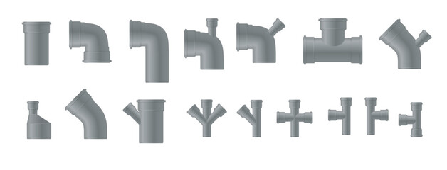 Plastic Pipe. Industry pipeline. waste pipes industrial pipeline tubes plumbing pressure system set. Water tube plastic canalization technology. Vector