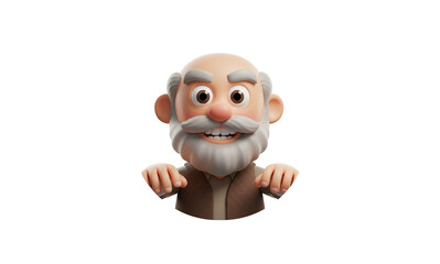 Naklejka premium Ultra-Realistic 3D Cartoon Grandfather Icon: Perfectly Lit, Hyper-Detailed, White Background
